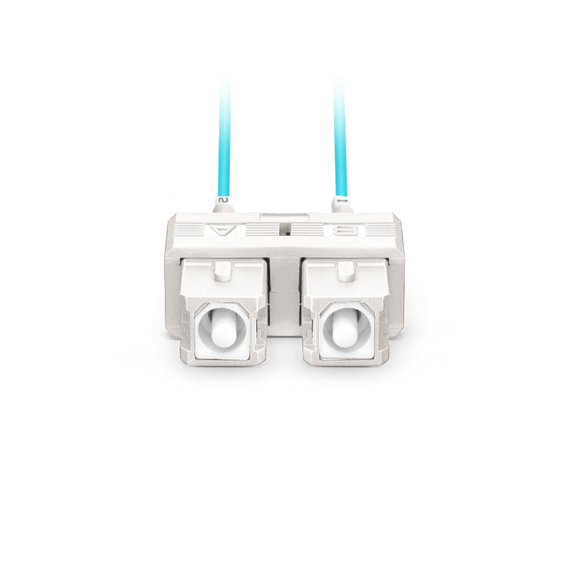 FyberOptix 5m (16ft) Fiber Patch Cable, 2 Fibers, LC UPC Duplex Standard Clip Uniboot to SC UPC Duplex, Multimode (OM4), Riser (OFNR), 2.0/0.9mm, Aqua