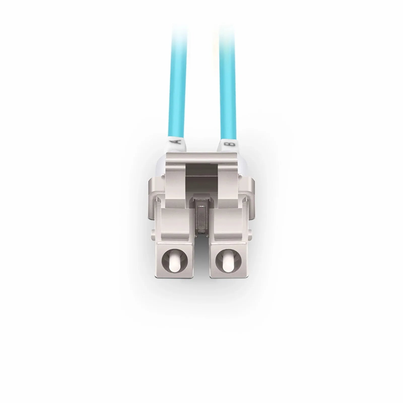 FyberOptix 1m (3ft) Fiber Patch Cable, 2 Fibers, Short Boot, LC UPC Duplex to LC UPC Duplex, Multimode (OM3), Riser (OFNR), 2.0mm, Tight-Buffered, Aqua