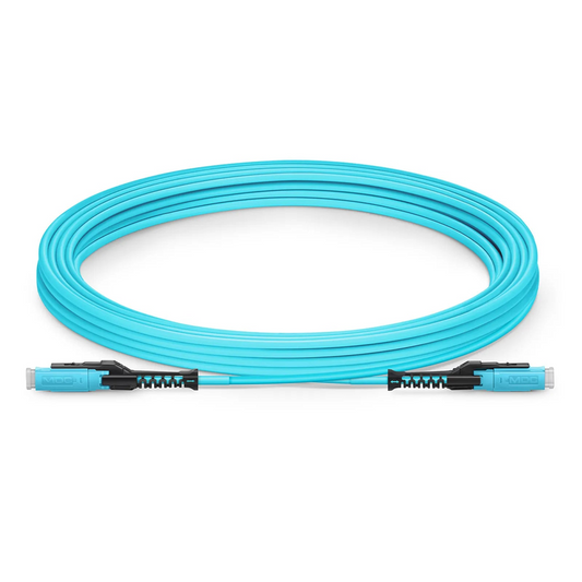 FyberOptix 5m (16ft) Fiber Patch Cable, 2 Fibers, MDC UPC Duplex to MDC UPC Duplex Uniboot, Multimode (OM4), Riser (OFNR), 2.0mm, Aqua, for 100/400/800G Network Connection