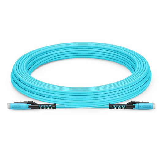 FyberOptix 10m (33ft) Fiber Patch Cable, 2 Fibers, MDC UPC Duplex to MDC UPC Duplex Uniboot, Multimode (OM4), Riser (OFNR), 2.0mm, Aqua, for 100/400/800G Network Connection