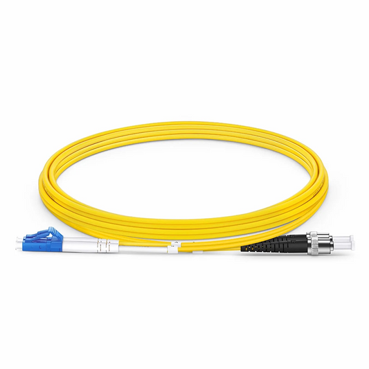 FyberOptix 2m (7ft) Fiber Patch Cable, 2 Fibers, LC UPC Duplex to ST UPC, Single Mode (OS2), Riser (OFNR), 2.0mm, Tight-Buffered, Yellow