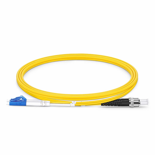 FyberOptix 1m (3ft) Fiber Patch Cable, 2 Fibers, LC UPC Duplex to ST UPC, Single Mode (OS2), Riser (OFNR), 2.0mm, Tight-Buffered, Yellow