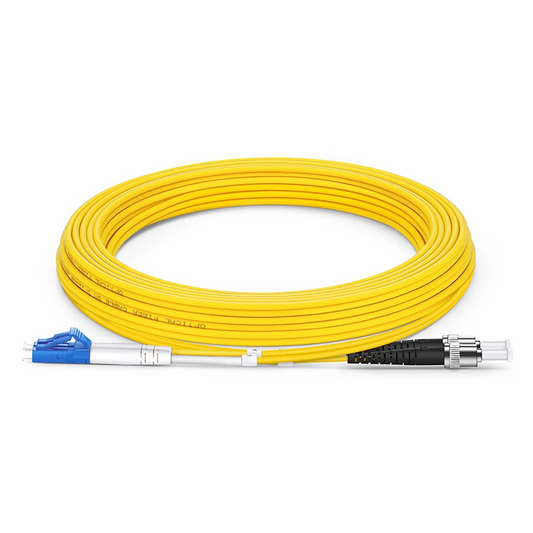 FyberOptix 5m (16ft) Fiber Patch Cable, 2 Fibers, LC UPC Duplex to ST UPC, Single Mode (OS2), Riser (OFNR), 2.0mm, Tight-Buffered, Yellow