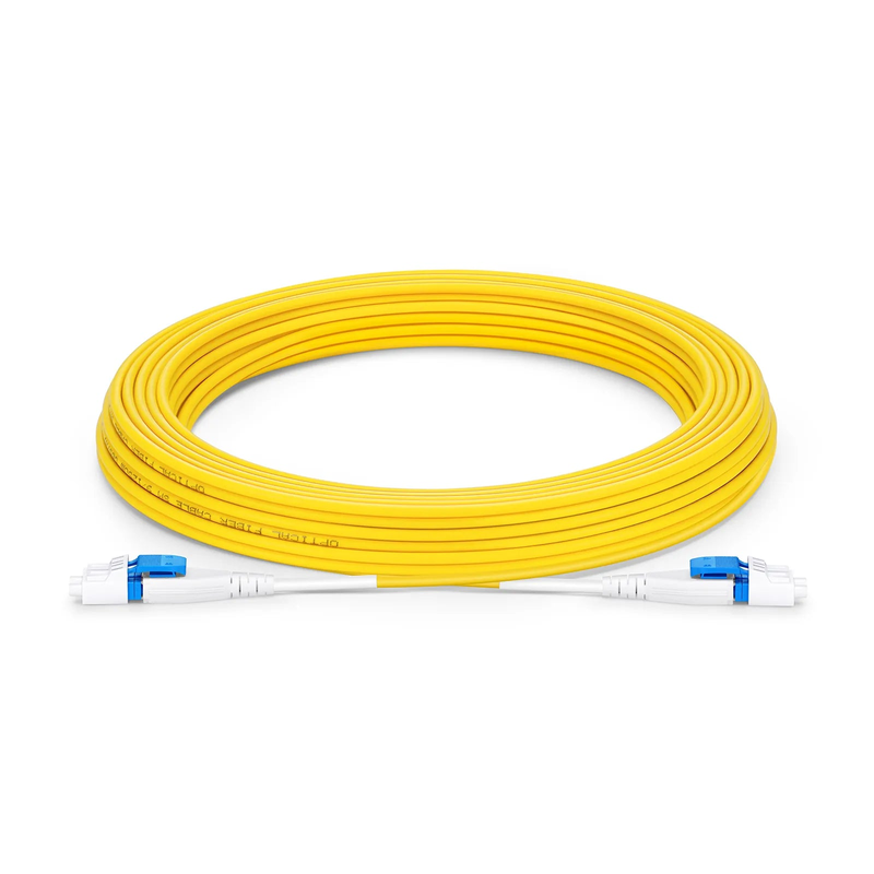 FyberOptix 10m (33ft) Fiber Patch Cable, 2 Fibers, LC UPC Duplex to LC UPC Duplex Flat Clip Uniboot, Single Mode (OS2), Riser (OFNR), 2.0mm, Yellow