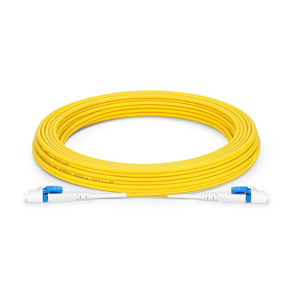 FyberOptix 10m (33ft) Fiber Patch Cable, 2 Fibers, LC UPC Duplex to LC UPC Duplex Flat Clip Uniboot, Single Mode (OS2), Riser (OFNR), 2.0mm, Yellow
