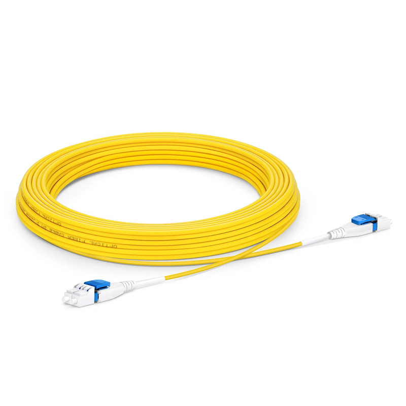 FyberOptix 10m (33ft) Fiber Patch Cable, 2 Fibers, LC UPC Duplex to LC UPC Duplex Flat Clip Uniboot, Single Mode (OS2), Riser (OFNR), 2.0mm, Yellow