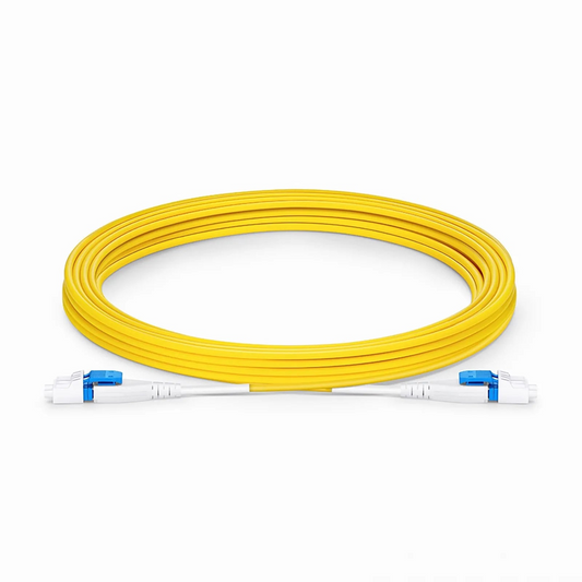 FyberOptix 7m (23ft) Fiber Patch Cable, 2 Fibers, LC UPC Duplex to LC UPC Duplex Flat Clip Uniboot, Single Mode (OS2), Riser (OFNR), 2.0mm, Yellow