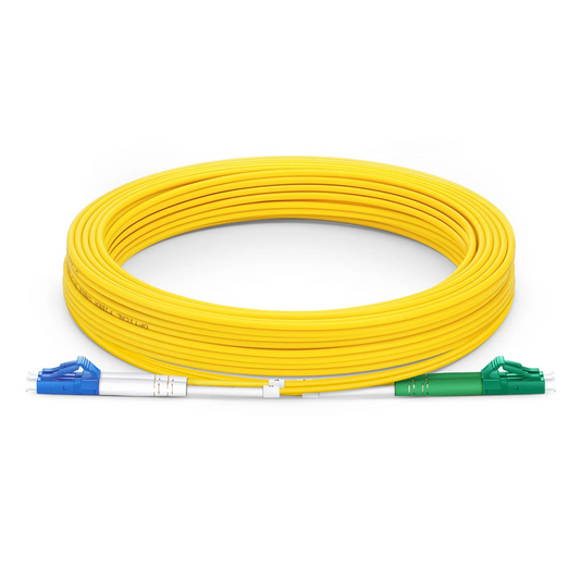 FyberOptix 10m (33ft) Fiber Patch Cable, 2 Fibers, LC UPC Duplex to LC APC Duplex, Single Mode (OS2), Riser (OFNR), 2.0mm, Tight-Buffered, Yellow
