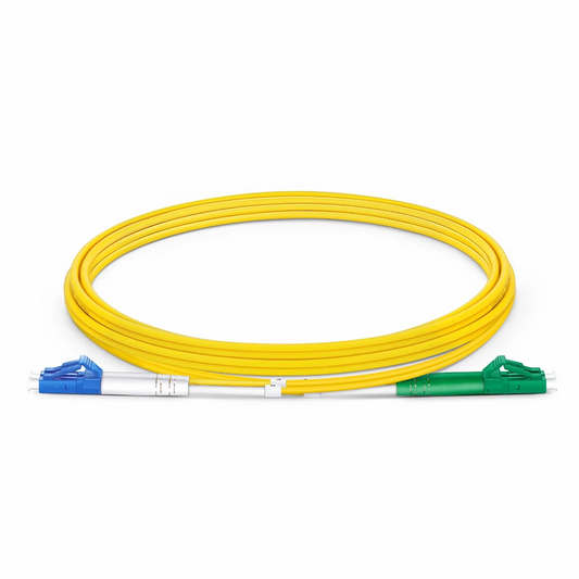FyberOptix 1m (3ft) Fiber Patch Cable, 2 Fibers, LC UPC Duplex to LC APC Duplex, Single Mode (OS2), Riser (OFNR), 2.0mm, Tight-Buffered, Yellow