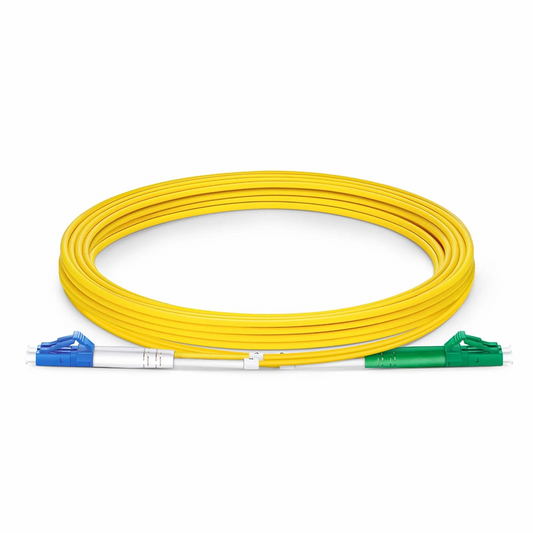 FyberOptix 3m (10ft) Fiber Patch Cable, 2 Fibers, LC UPC Duplex to LC APC Duplex, Single Mode (OS2), Riser (OFNR), 2.0mm, Tight-Buffered, Yellow