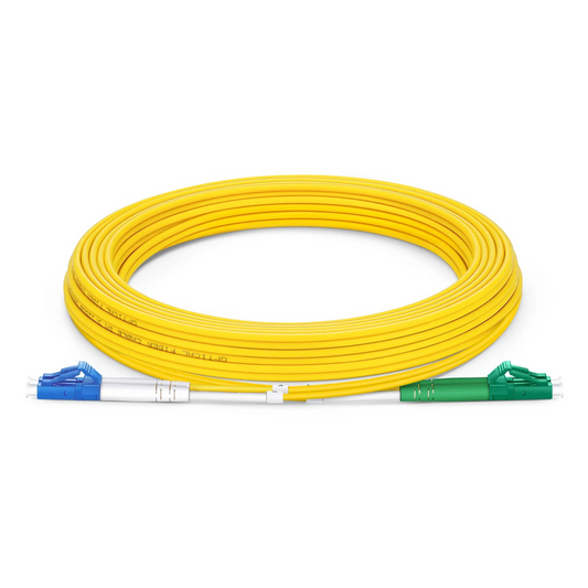 FyberOptix 5m (16ft) Fiber Patch Cable, 2 Fibers, LC UPC Duplex to LC APC Duplex, Single Mode (OS2), Riser (OFNR), 2.0mm, Tight-Buffered, Yellow