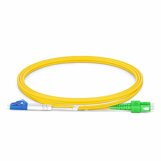 FyberOptix 1m (3ft) Fiber Patch Cable, 2 Fibers, LC UPC Duplex to SC APC Duplex, Single Mode (OS2), Riser (OFNR), 2.0mm, Tight-Buffered, Yellow