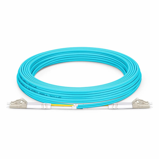 FyberOptix 5m (16ft) Fiber Patch Cable, 2 Fibers, Ultra Low Loss, LC UPC Duplex to LC UPC Duplex, Multimode (OM4), Riser (OFNR), 2.0mm, Typical 0.08dB IL, Tight-Buffered, Aqua