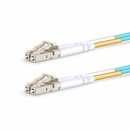 FyberOptix 1m (3ft) Fiber Patch Cable, 2 Fibers, Ultra Low Loss, LC UPC Duplex to LC UPC Duplex, Multimode (OM4), Riser (OFNR), 2.0mm, Typical 0.08dB IL, Tight-Buffered, Aqua