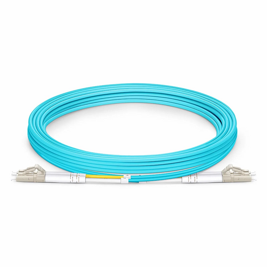 FyberOptix 3m (10ft) Fiber Patch Cable, 2 Fibers, Ultra Low Loss, LC UPC Duplex to LC UPC Duplex, Multimode (OM4), Riser (OFNR), 2.0mm, Typical 0.08dB IL, Tight-Buffered, Aqua