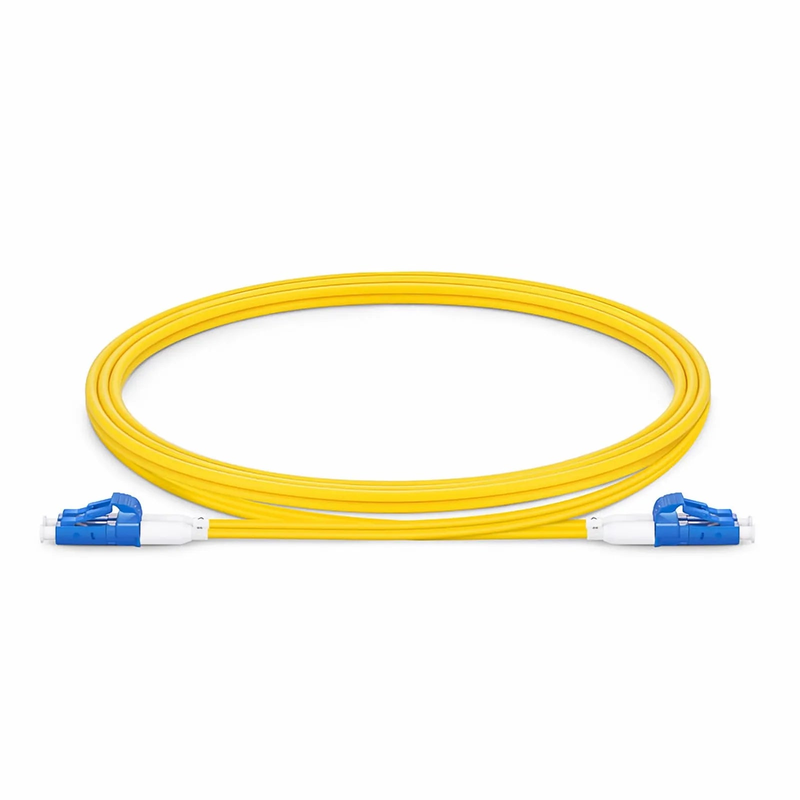 FyberOptix 1m (3ft) Fiber Patch Cable, 2 Fibers, Short Boot, LC UPC Duplex to LC UPC Duplex, Single Mode (OS2), Riser (OFNR), 2.0mm, Tight-Buffered, Yellow
