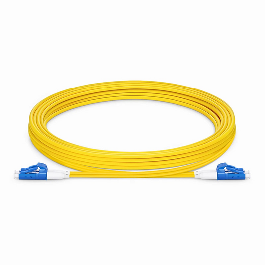 FyberOptix 3m (10ft) Fiber Patch Cable, 2 Fibers, Short Boot, LC UPC Duplex to LC UPC Duplex, Single Mode (OS2), Riser (OFNR), 2.0mm, Tight-Buffered, Yellow