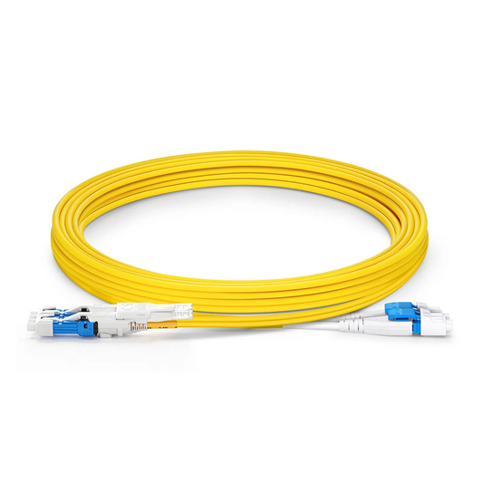 FyberOptix 3m (10ft) Fiber Patch Cable, 4 Fibers, 2 x CSâ„¢ UPC Duplex to 2 x LC UPC Duplex Flat Clip Uniboot, Single Mode (OS2), Riser (OFNR), 2.0mm, Yellow, for 200/400/800G Network Connection