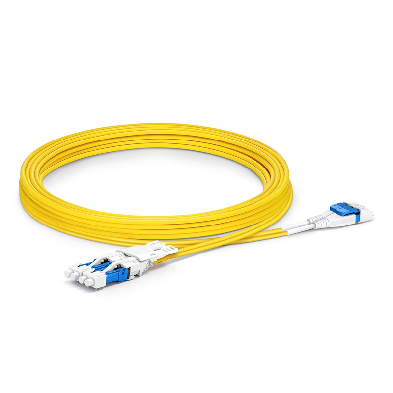 FyberOptix 3m (10ft) Fiber Patch Cable, 4 Fibers, 2 x CSA UPC Duplex to 2 x LC UPC Duplex Flat Clip Uniboot, Single Mode (OS2), Riser (OFNR), 2.0mm, Yellow, for 200/400/800G Network Connection