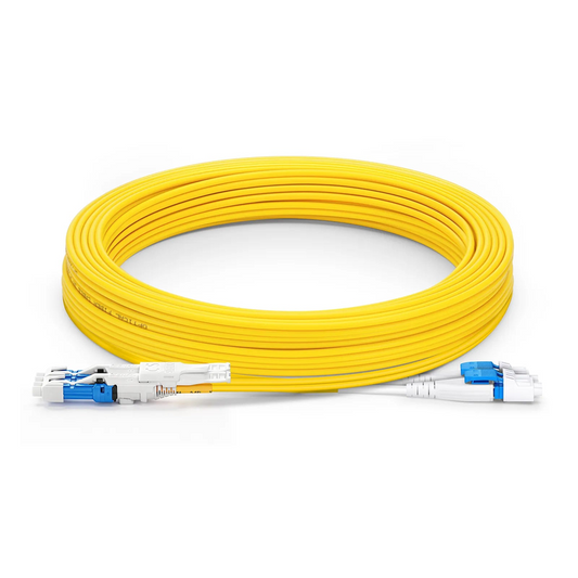 FyberOptix 10m (33ft) Fiber Patch Cable, 4 Fibers, 2 x CSâ„¢ UPC Duplex to 2 x LC UPC Duplex Flat Clip Uniboot, Single Mode (OS2), Riser (OFNR), 2.0mm, Yellow, for 200/400/800G Network Connection