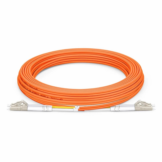 FyberOptix 5m (16ft) Fiber Patch Cable, 2 Fibers, LC UPC Duplex to LC UPC Duplex, Multimode (OM2), Riser (OFNR), 2.0mm, Tight-Buffered, Orange