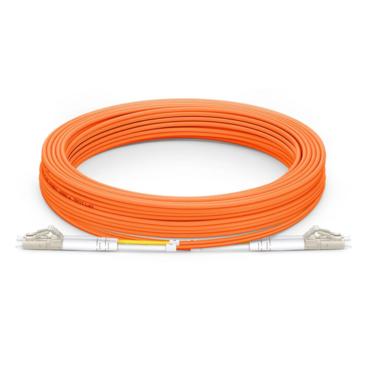 FyberOptix 30m (98ft) Fiber Patch Cable, 2 Fibers, LC UPC Duplex to LC UPC Duplex, Multimode (OM2), Riser (OFNR), 2.0mm, Tight-Buffered, Orange