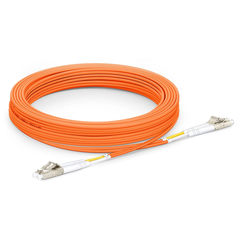 FyberOptix 30m (98ft) Fiber Patch Cable, 2 Fibers, LC UPC Duplex to LC UPC Duplex, Multimode (OM2), Riser (OFNR), 2.0mm, Tight-Buffered, Orange