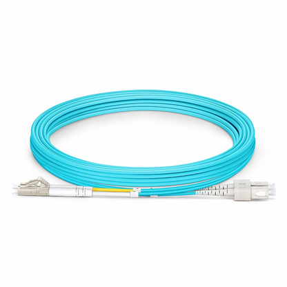 FyberOptix 3m (10ft) Fiber Patch Cable, 2 Fibers, LC UPC Duplex to SC UPC Duplex, Multimode (OM3), Riser (OFNR), 2.0mm, Tight-Buffered, Aqua