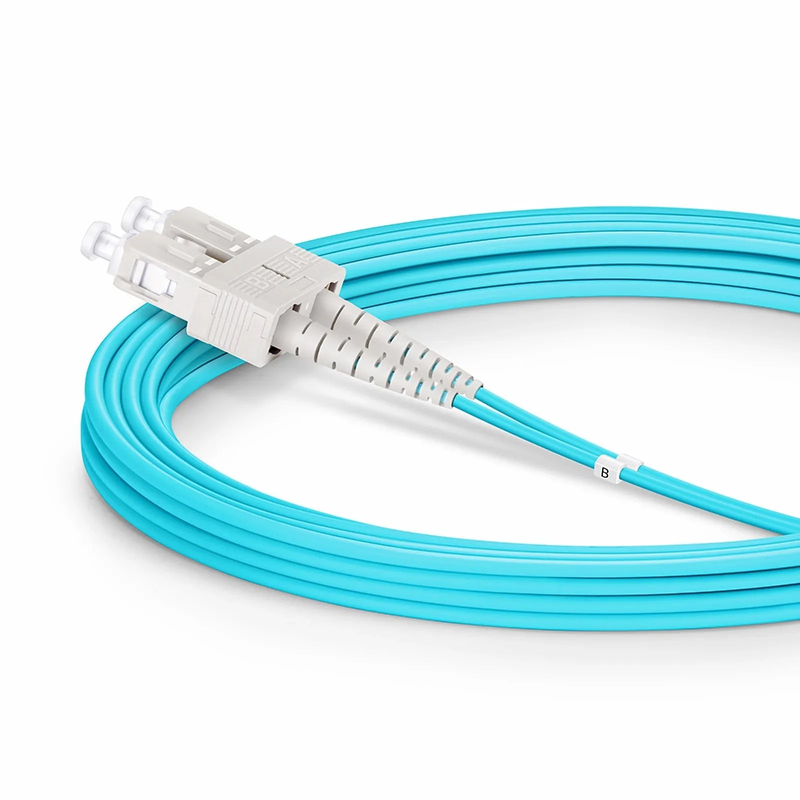 FyberOptix 3m (10ft) Fiber Patch Cable, 2 Fibers, LC UPC Duplex to SC UPC Duplex, Multimode (OM3), Riser (OFNR), 2.0mm, Tight-Buffered, Aqua