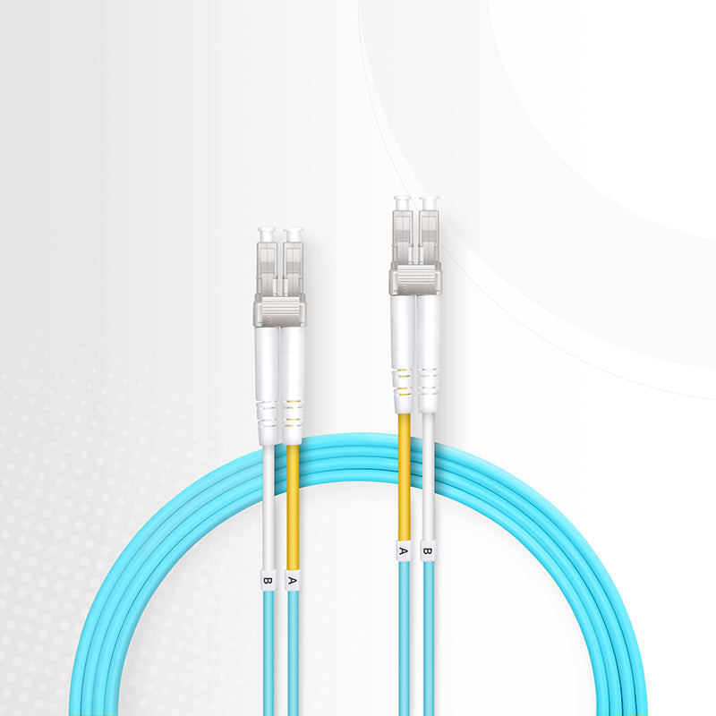 FyberOptix 2m (7ft) Fiber Patch Cable, 2 Fibers, LC UPC Duplex to SC UPC Duplex, Multimode (OM3), Riser (OFNR), 2.0mm, Tight-Buffered, Aqua