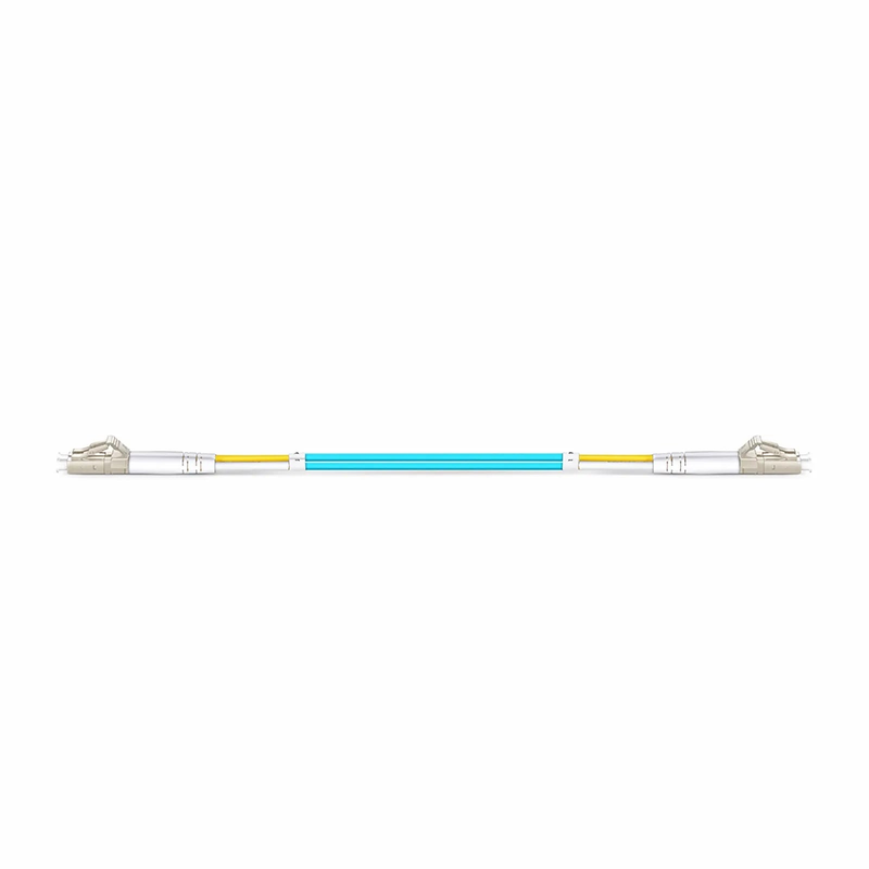 FyberOptix 0.3m (0.98ft) Fiber Patch Cable, 2 Fibers, LC UPC Duplex to LC UPC Duplex, Multimode (OM3), Riser (OFNR), 2.0mm, Tight-Buffered, Aqua