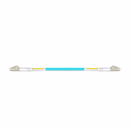 FyberOptix 0.3m (0.98ft) Fiber Patch Cable, 2 Fibers, LC UPC Duplex to LC UPC Duplex, Multimode (OM3), Riser (OFNR), 2.0mm, Tight-Buffered, Aqua