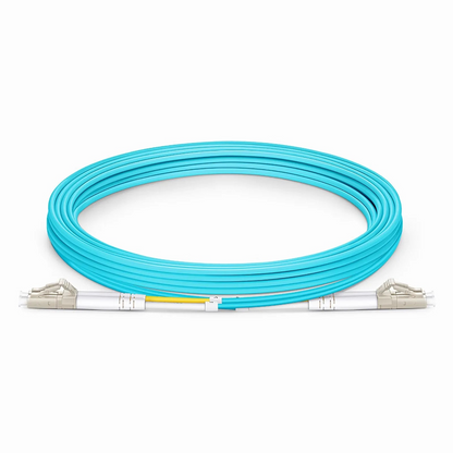 FyberOptix 3m (10ft) Fiber Patch Cable, 2 Fibers, LC UPC Duplex to LC UPC Duplex, Multimode (OM3), Riser (OFNR), 2.0mm, Tight-Buffered, Aqua