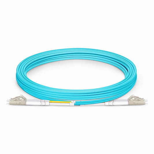 FyberOptix 3m (10ft) Fiber Patch Cable, 2 Fibers, LC UPC Duplex to LC UPC Duplex, Multimode (OM3), Riser (OFNR), 2.0mm, Tight-Buffered, Aqua