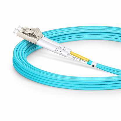 FyberOptix 3m (10ft) Fiber Patch Cable, 2 Fibers, LC UPC Duplex to LC UPC Duplex, Multimode (OM3), Riser (OFNR), 2.0mm, Tight-Buffered, Aqua