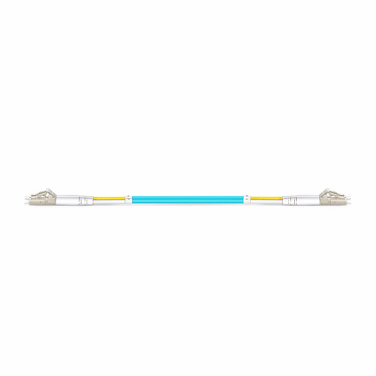 FyberOptix 0.2m (0.65ft) Fiber Patch Cable, 2 Fibers, LC UPC Duplex to LC UPC Duplex, Multimode (OM3), Riser (OFNR), 2.0mm, Tight-Buffered, Aqua