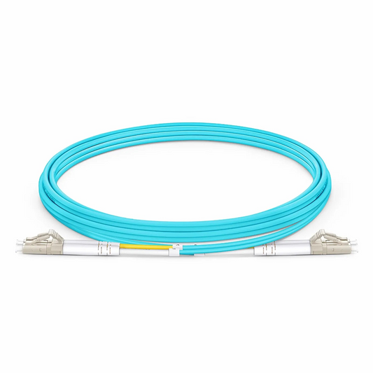 FyberOptix 2m (7ft) Fiber Patch Cable, 2 Fibers, LC UPC Duplex to LC UPC Duplex, Multimode (OM3), Riser (OFNR), 2.0mm, Tight-Buffered, Aqua