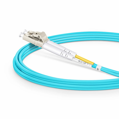 FyberOptix 2m (7ft) Fiber Patch Cable, 2 Fibers, LC UPC Duplex to LC UPC Duplex, Multimode (OM3), Riser (OFNR), 2.0mm, Tight-Buffered, Aqua