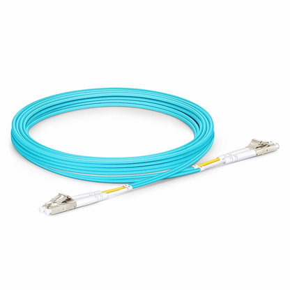 FyberOptix 4m (13ft) Fiber Patch Cable, 2 Fibers, LC UPC Duplex to LC UPC Duplex, Multimode (OM3), Riser (OFNR), 2.0mm, Tight-Buffered, Aqua