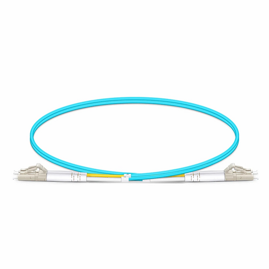 FyberOptix 0.5m (1.6ft) Fiber Patch Cable, 2 Fibers, LC UPC Duplex to LC UPC Duplex, Multimode (OM3), Riser (OFNR), 2.0mm, Tight-Buffered, Aqua