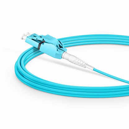FyberOptix 3m (10ft) Fiber Patch Cable, 2 Fibers, LC UPC Duplex to LC UPC Duplex Switchable Clip Uniboot, Multimode (OM4), Riser (OFNR), 2.0mm, Aqua