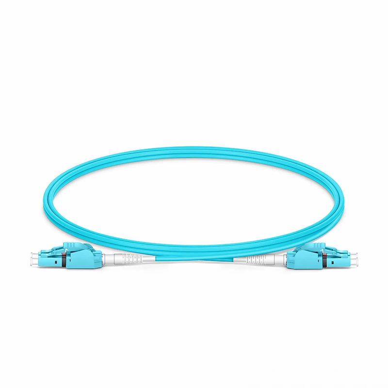 FyberOptix 1m (3ft) Fiber Patch Cable, 2 Fibers, LC UPC Duplex to LC UPC Duplex Switchable Clip Uniboot, Multimode (OM4), Riser (OFNR), 2.0mm, Aqua
