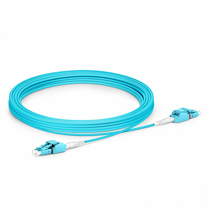 FyberOptix 5m (16ft) Fiber Patch Cable, 2 Fibers, LC UPC Duplex to LC UPC Duplex Switchable Clip Uniboot, Multimode (OM4), Riser (OFNR), 2.0mm, Aqua