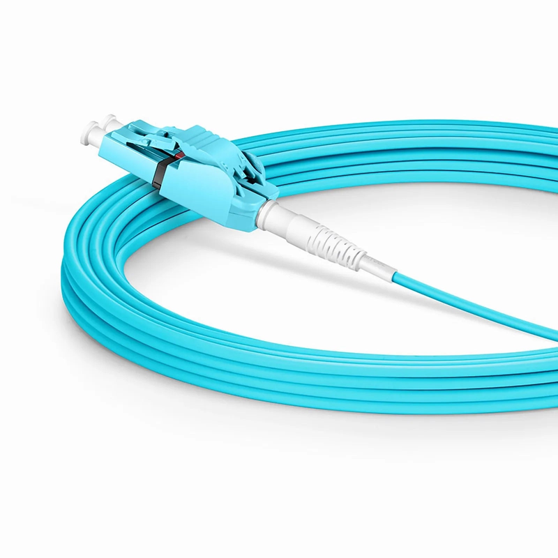 FyberOptix 5m (16ft) Fiber Patch Cable, 2 Fibers, LC UPC Duplex to LC UPC Duplex Switchable Clip Uniboot, Multimode (OM4), Riser (OFNR), 2.0mm, Aqua