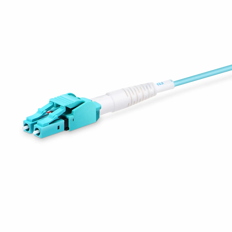 FyberOptix 5m (16ft) Fiber Patch Cable, 2 Fibers, LC UPC Duplex to LC UPC Duplex Switchable Clip Uniboot, Multimode (OM4), Riser (OFNR), 2.0mm, Aqua