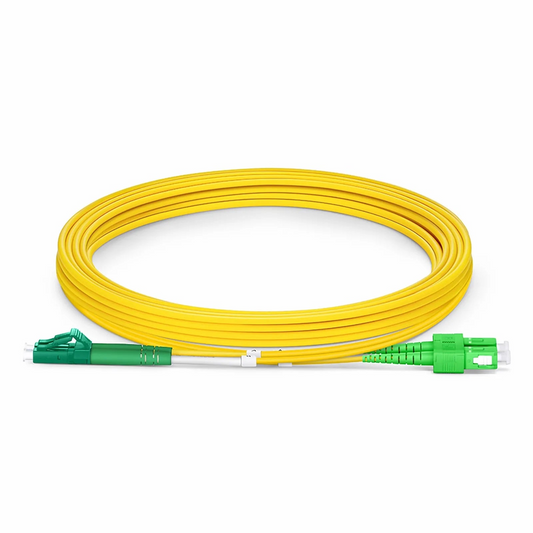 FyberOptix 3m (10ft) Fiber Patch Cable, 2 Fibers, LC APC Duplex to SC APC Duplex, Single Mode (OS2), Riser (OFNR), 2.0mm, Tight-Buffered, Yellow