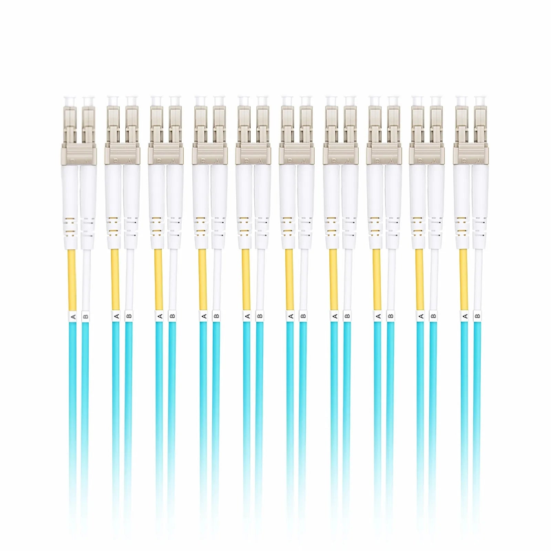 FyberOptix 2m (7ft) Fiber Patch Cable, 2 Fibers, LC UPC Duplex to LC UPC Duplex, Multimode (OM4), Riser (OFNR), 2.0mm, Tight-Buffered, Aqua, 10 Pcs/Pack