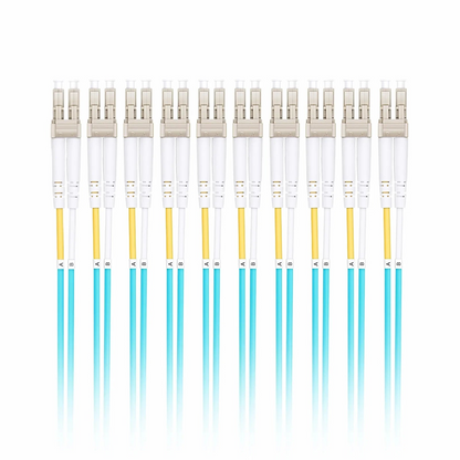 FyberOptix 2m (7ft) Fiber Patch Cable, 2 Fibers, LC UPC Duplex to LC UPC Duplex, Multimode (OM4), Riser (OFNR), 2.0mm, Tight-Buffered, Aqua, 10 Pcs/Pack