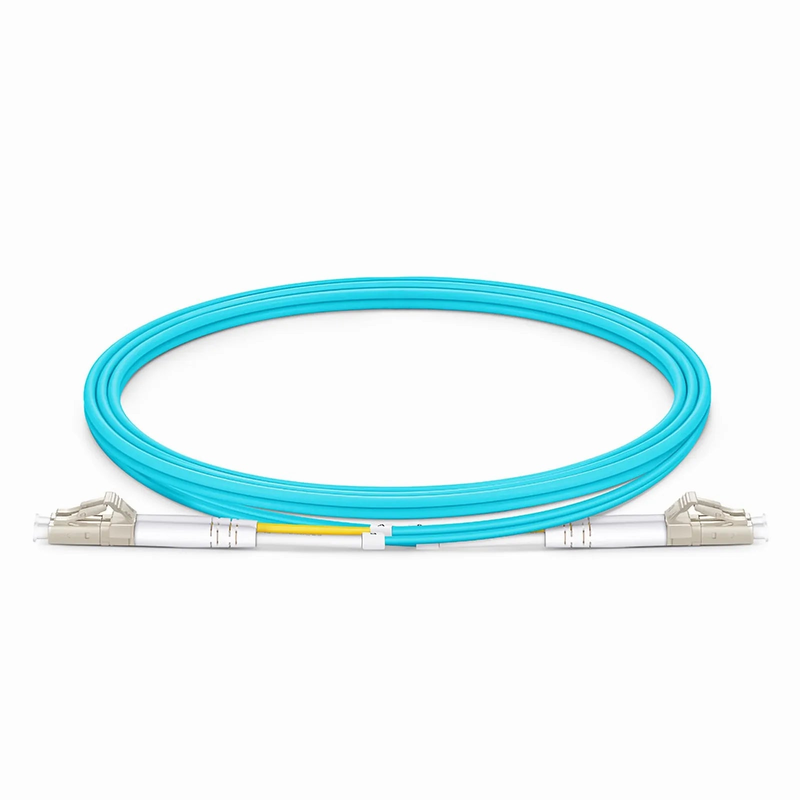 FyberOptix 2m (7ft) Fiber Patch Cable, 2 Fibers, LC UPC Duplex to LC UPC Duplex, Multimode (OM4), Riser (OFNR), 2.0mm, Tight-Buffered, Aqua, 10 Pcs/Pack