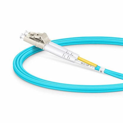 FyberOptix 2m (7ft) Fiber Patch Cable, 2 Fibers, LC UPC Duplex to LC UPC Duplex, Multimode (OM4), Riser (OFNR), 2.0mm, Tight-Buffered, Aqua, 10 Pcs/Pack